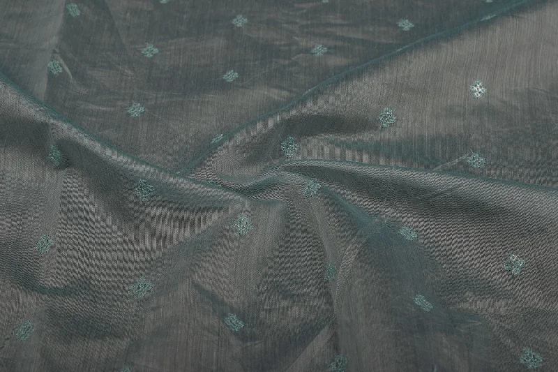 Sky Blue Embroidered Chanderi Fabric