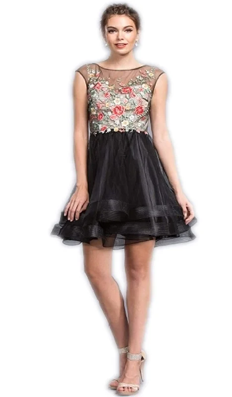 Trevi Collection - Embroidered Illusion Bateau Homecoming Dress