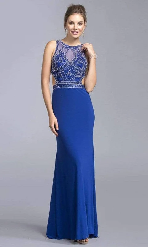 Trevi Collection - L2066 Cut Out Beaded Column Dress