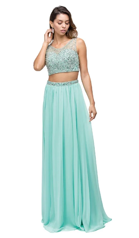 Dancing Queen - 9574 Two-Piece Shimmering Beaded Bodice A-line Prom Dress