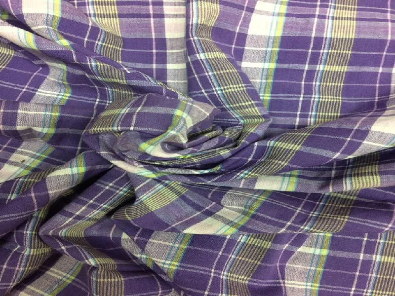 Violet And White Yarn Dyed Cotton Check Fabric