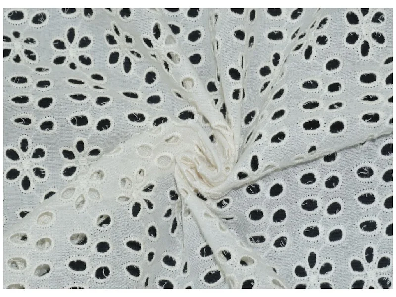 White Chikankari Embroidered Kora Cotton Dyeable Fabric