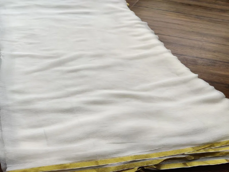 White Dyeable Pure Chiffon Fabric With Double Sided Golden Border