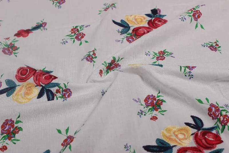 White Embroidered Cotton Fabric