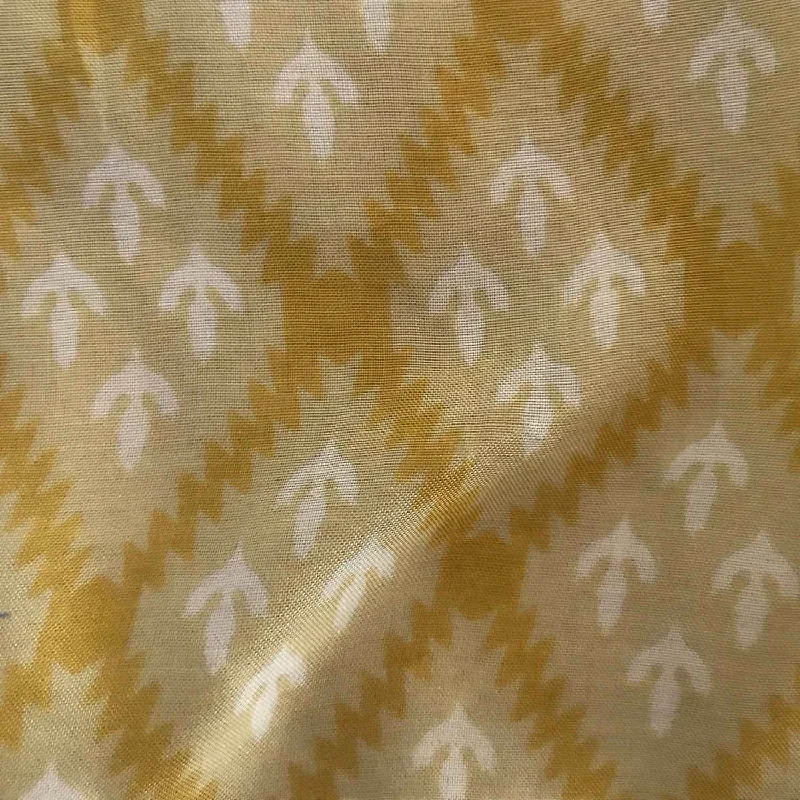 White Leaf Golden Brown Viscose Muslin Fabric