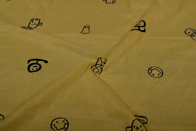 Yellow Embroidered Cotton Fabric