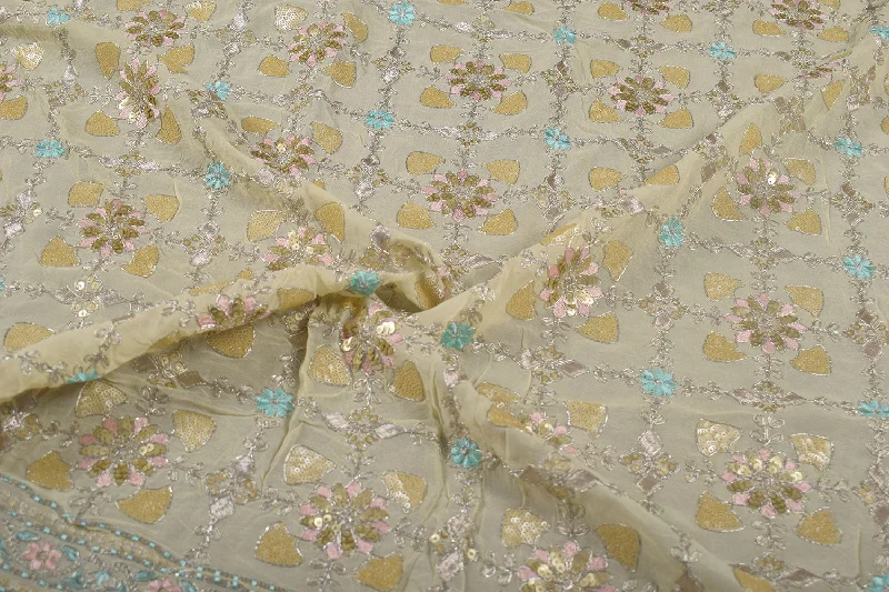 Yellow Embroidered Georgette Fabric