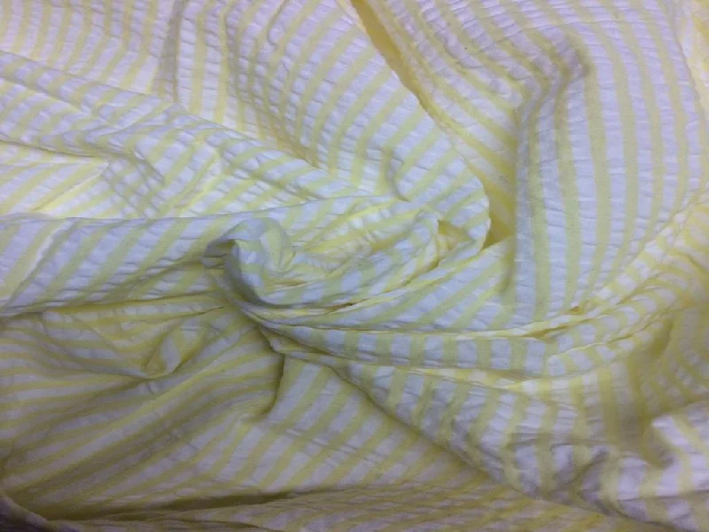 Yellow & White Stripe Seersucker Cotton Fabric