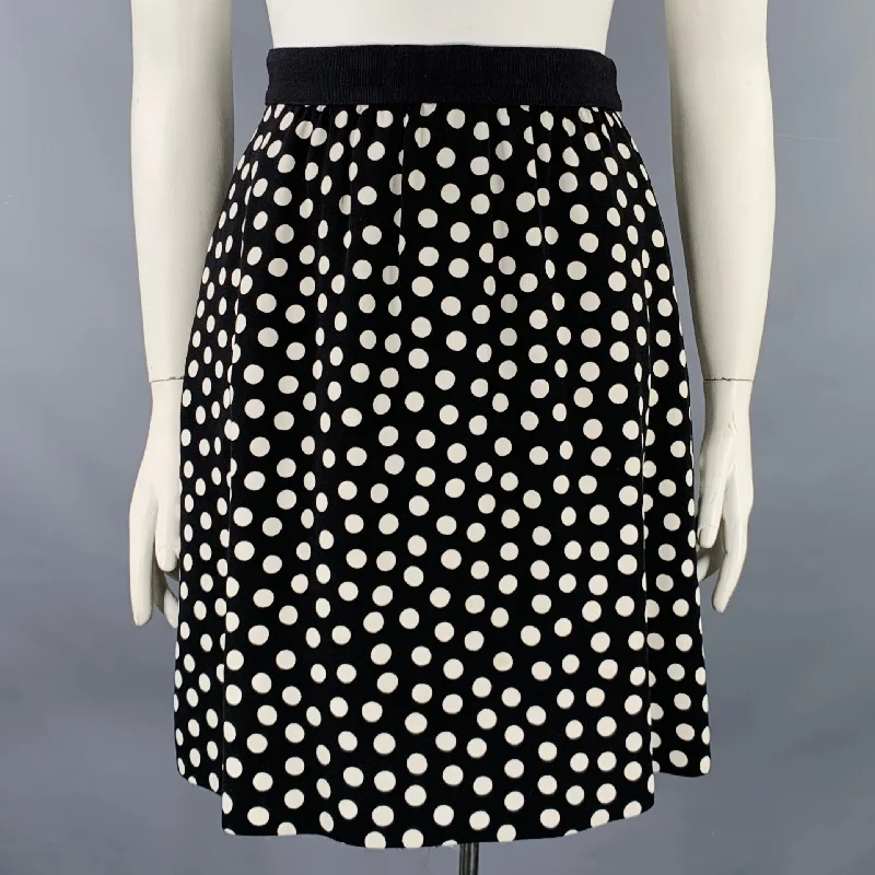 AKRIS Size 12 Black White Polka Dot Short Skirt