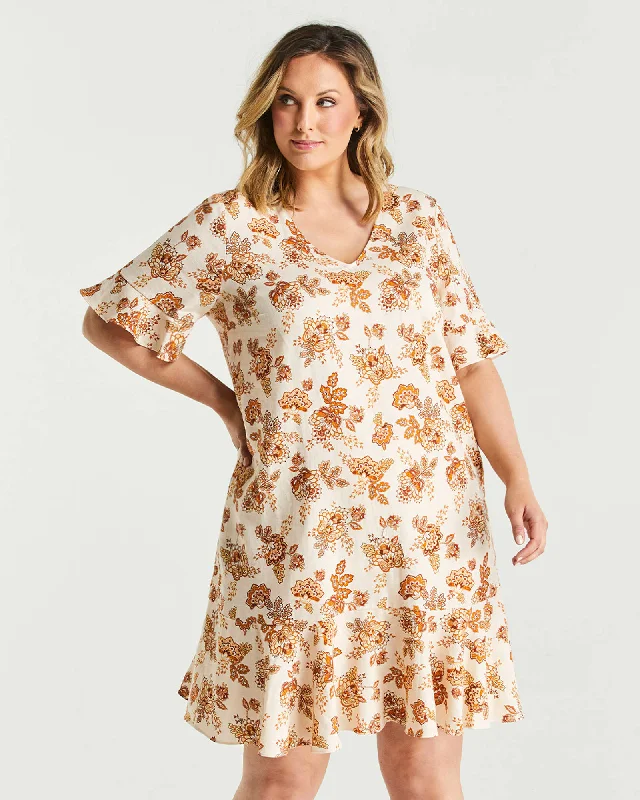 Earth Blooms Ruffle Dress | Print