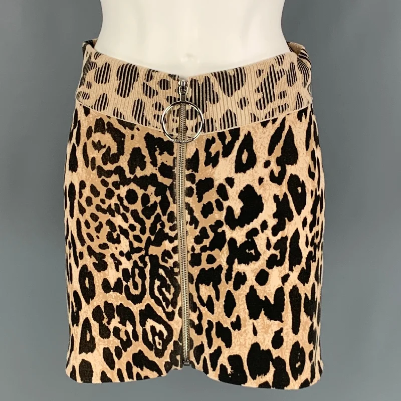 PACO RABANNE Size S Tan Brown Animal Print Cotton Mini Skirt