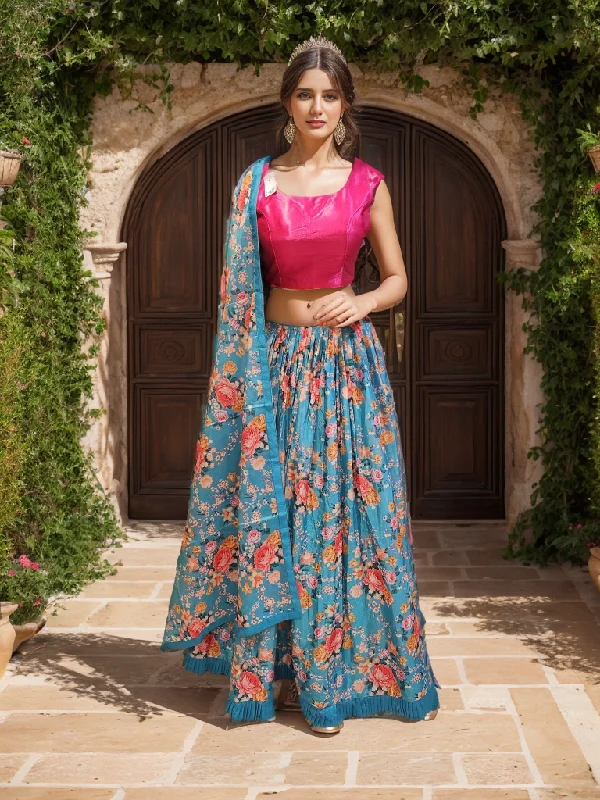 Rama Green Floral Lehenga Choli