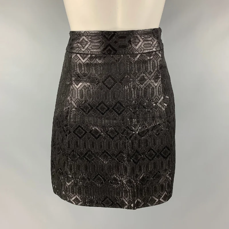 TORY BURCH Size 0 Black Acetate Rayon Pleated Mini Skirt