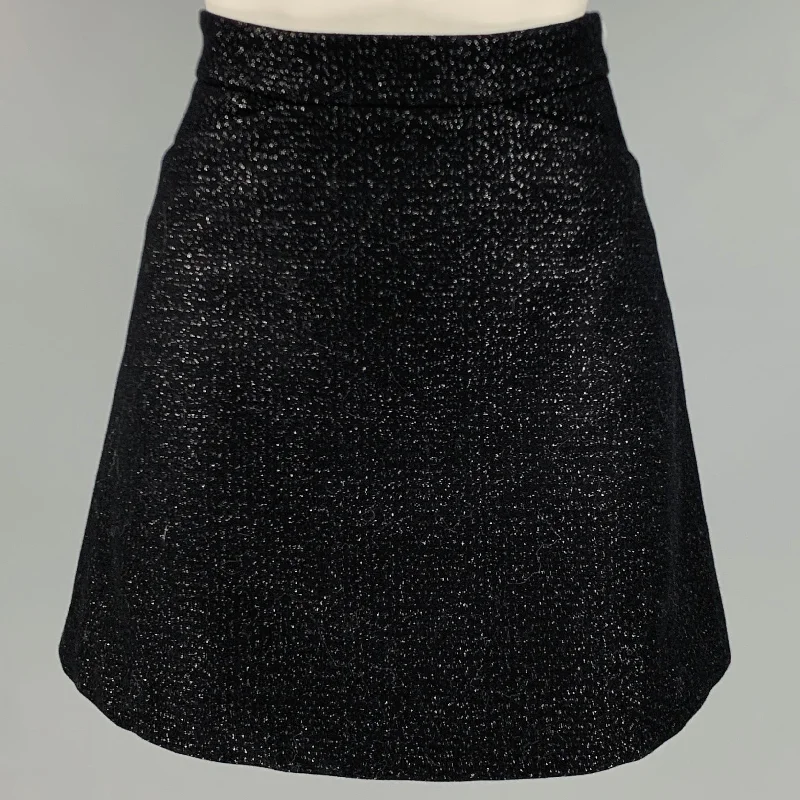 ZADIG & VOLTAIRE Size 0 Black Silver Wool Blend Mini Skirt