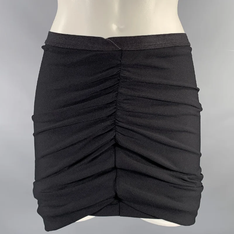 RICK OWENS Size 2 Black Nylon Eastane Ruched Asymmetrical Mini Skirt