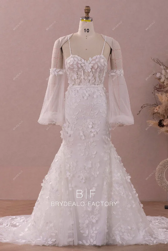 3D Leaf Patterned Lace Wholesale Off Shoulder Mermaid Bridal Dress