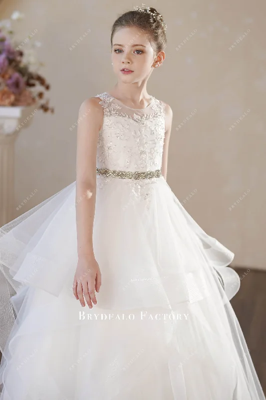 Fine Beaded Lace Ruffled Tulle First Communion Dress