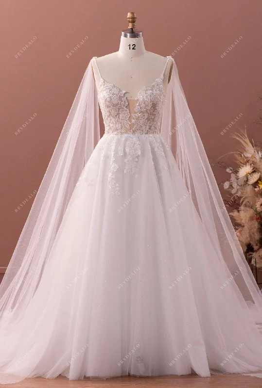 Wholesale Lace Tulle Spaghetti Straps A-line  Wedding Dress