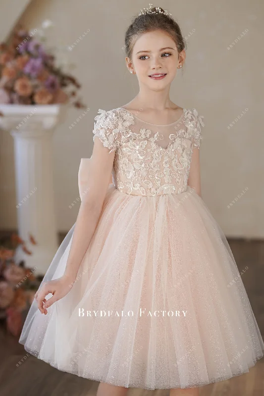 Luxury Beaded Flower Lace Shimmery Tulle Flower Girl Dress