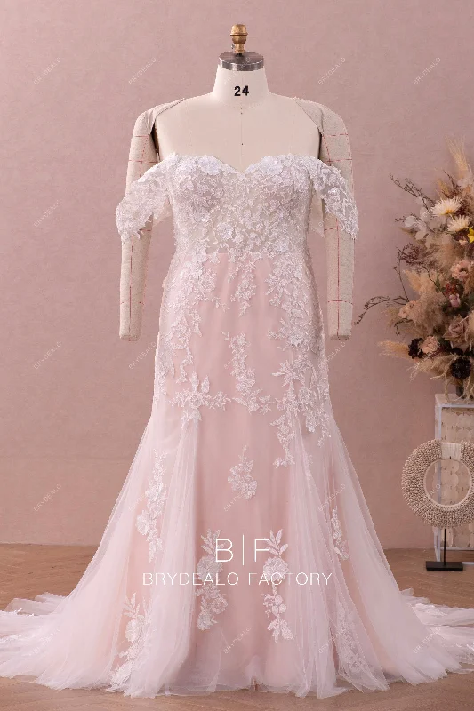 Wholesale Off Shoulder Lace Tulle Fit and Flare Wedding Dress