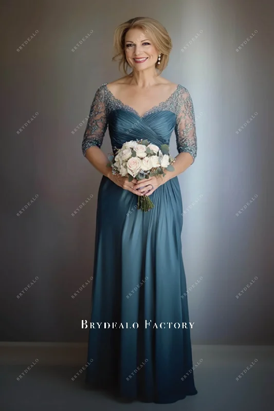 Ready To Ship | Peacock Lace Chiffon Aline Mother of Bride Dress