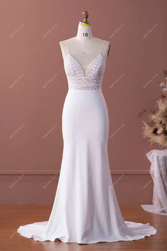 Ready To Ship | Simple Plunging Lace Crepe Wedding Dress