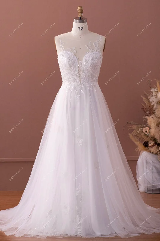 Romantic Beaded Lace Tulle A-line Wedding Dress