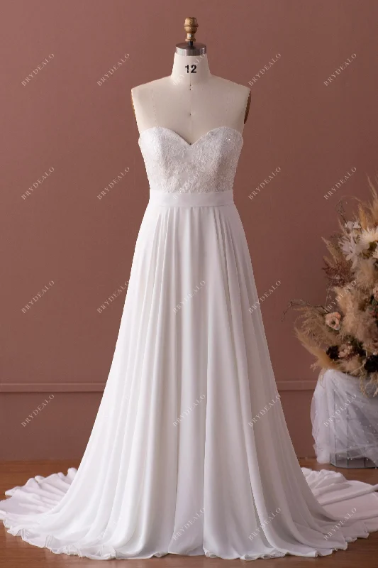 Strapless Sweetheart Neck Lace Chiffon Wedding Dress