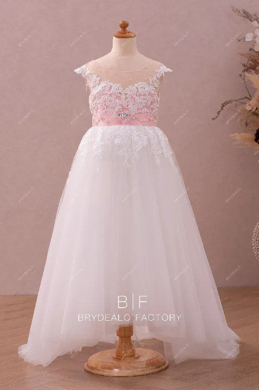 Two-tone Lace Beaded High-low Flower Girl Dress