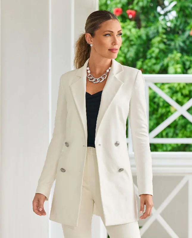 Modern Long Tailored Blazer Ivory