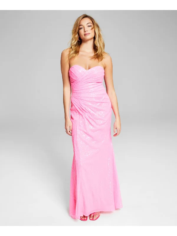 BLONDIE Womens Pink Sequined Zippered Lined Sleeveless Sweetheart Neckline Full-Length Formal Gown Dress