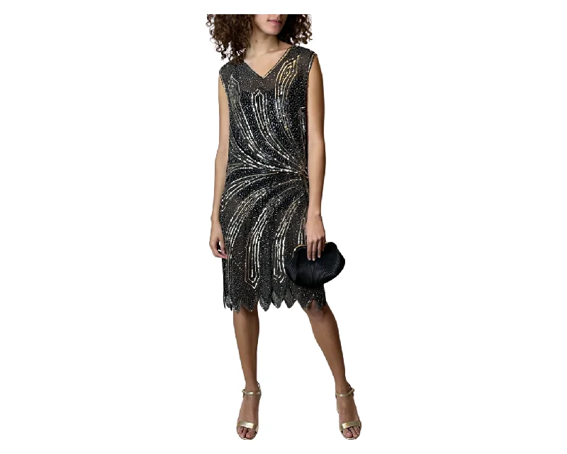 Peekaboo Hire - Vintage Black & Silver Sequin Flapper Dress UK 10 - 12