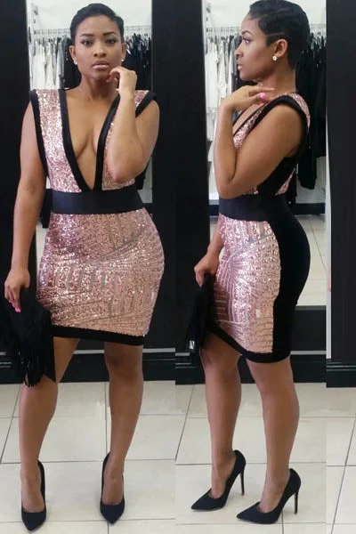 Sexy Sequin Bandage Dress Pink