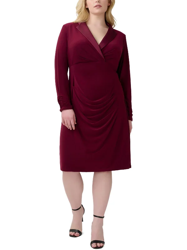 Plus Womens Notch Collar Midi Cocktail and Party Dress