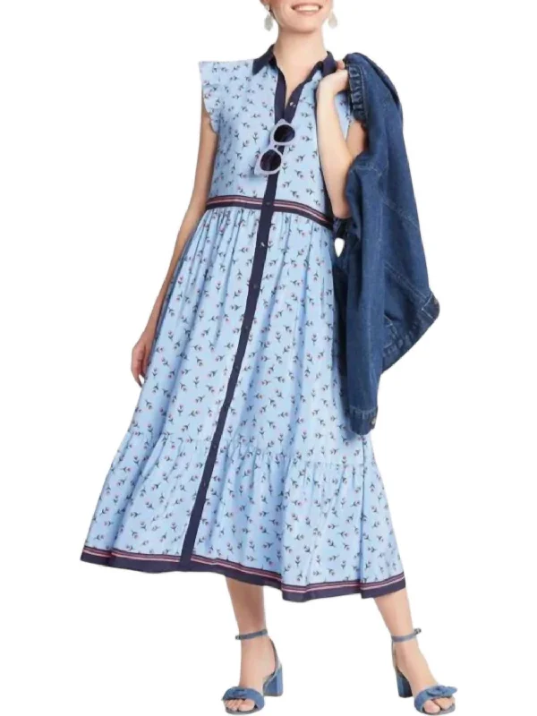 Collection Flutter Sleeve Patio Shirtdress In Blue Multi