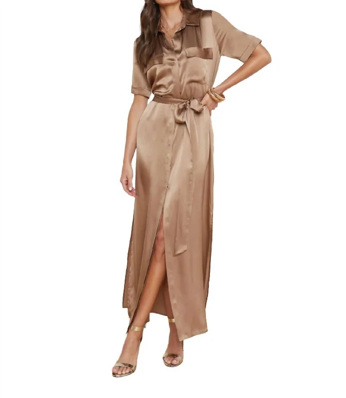 Klement Silk Shirt Dress In Dark Cappuccino