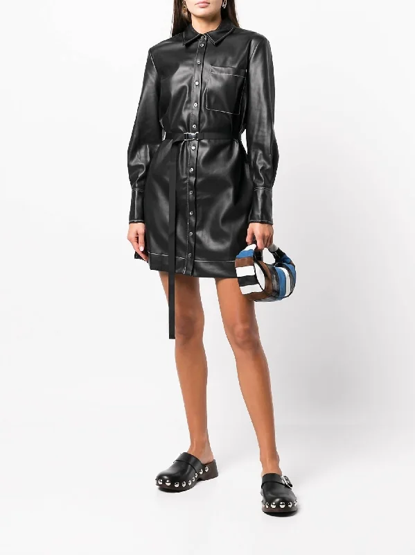 Lynn Belted-Waist Shirt-Dress In Black