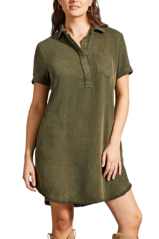 Pop Over Shirt Dress With Pockets In Olive