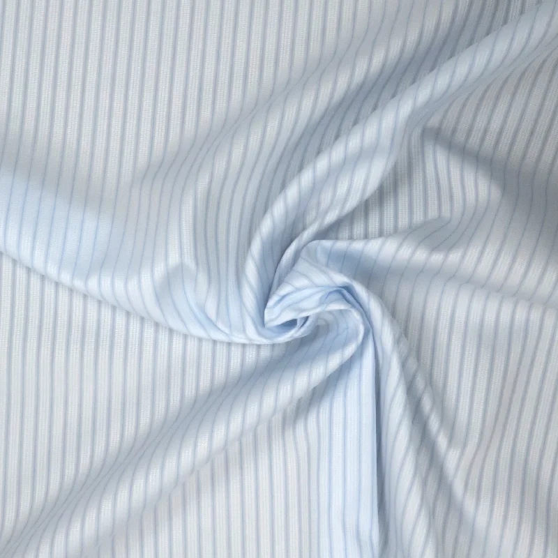 White with Blue Stripes 100% Fine Shirting Cotton Fabric by Canclini