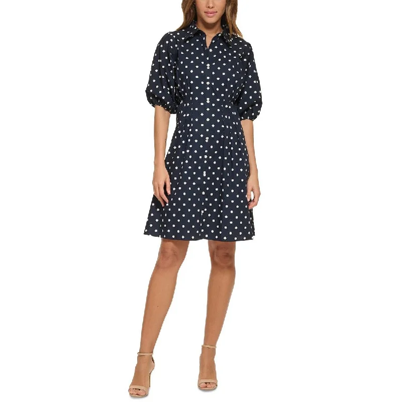 Womens Cotton Polka Dot Shirtdress