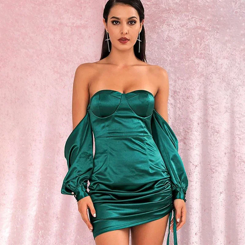 Off Shoulder Slip Drawstring Bodycon Dress