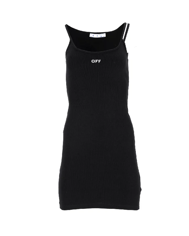 Off-White Sleeveless Bodycon Dress in Black Cotton