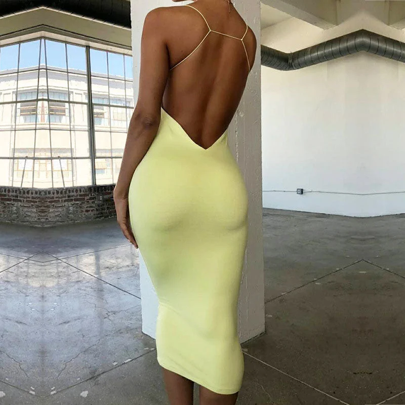 Sexy Spaghetti Strap Backless Bodycon Dress