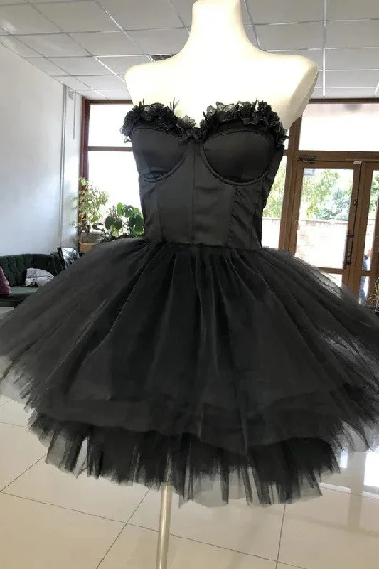 Black Sweetheart Puffy Short Prom Dress, Cute Tulle Homecoming Dress