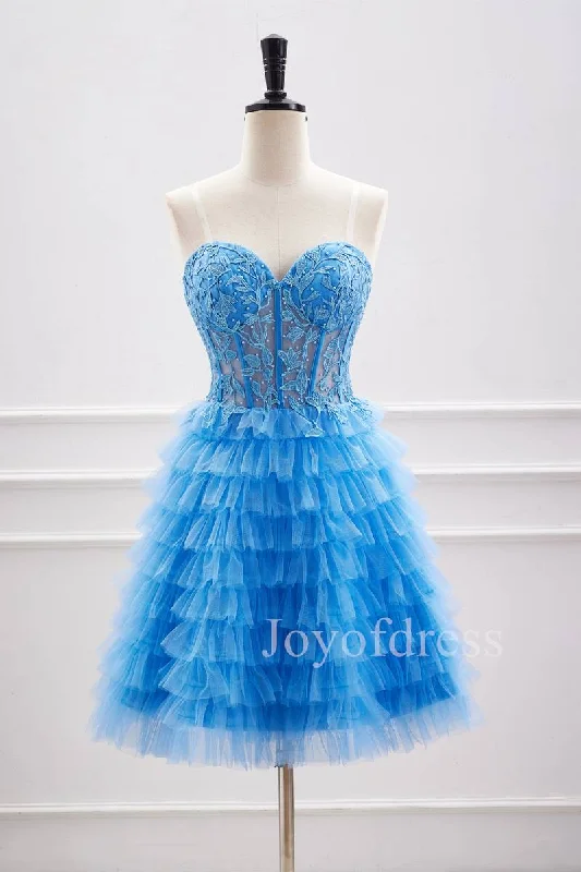 Sweetheart Applique Blue Multi-Layers Tulle Homecoming Dress