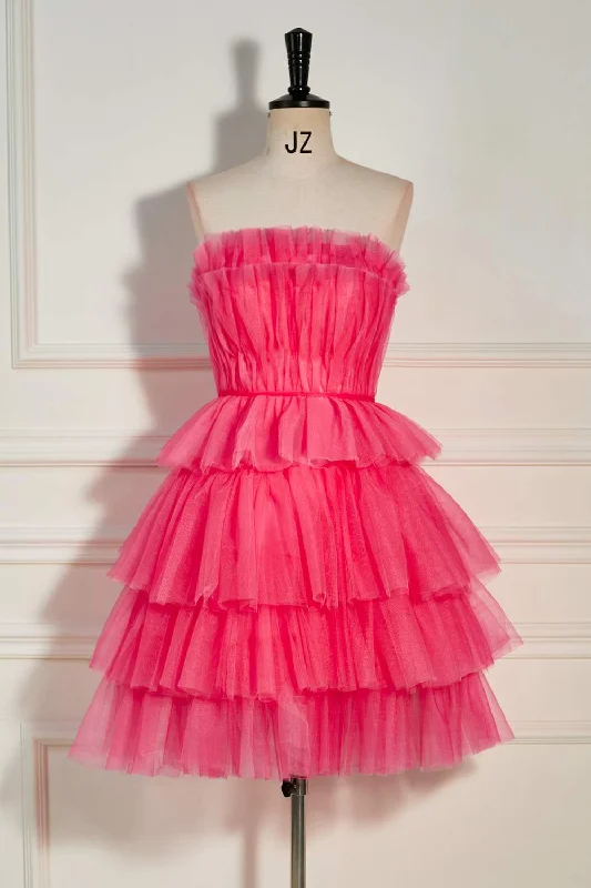 Watermelon Strapless Multi-Layers A-line Tulle Homecoming Dress